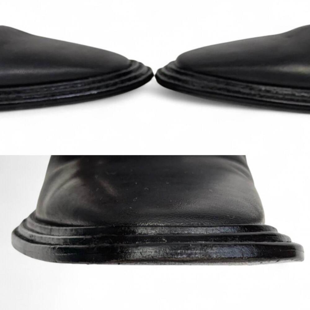 Wang Black Leather Square Toe Sculptural Flare Heel Ankle Boot Minimalist 10 - Picture 9 of 10